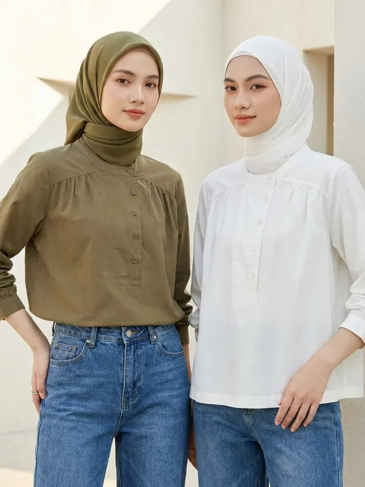 ASAYA Atasan wanita kemeja lengan panjang  minimalis kasual