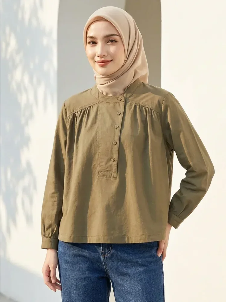ASAYA Atasan wanita kemeja lengan panjang  minimalis kasual