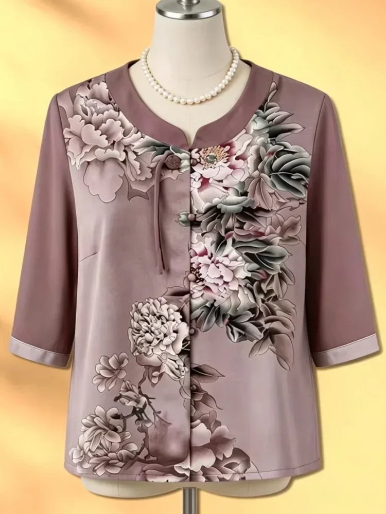 FADFAD Atasan wanita model cheongsam lengan pendek motif bunga cantik