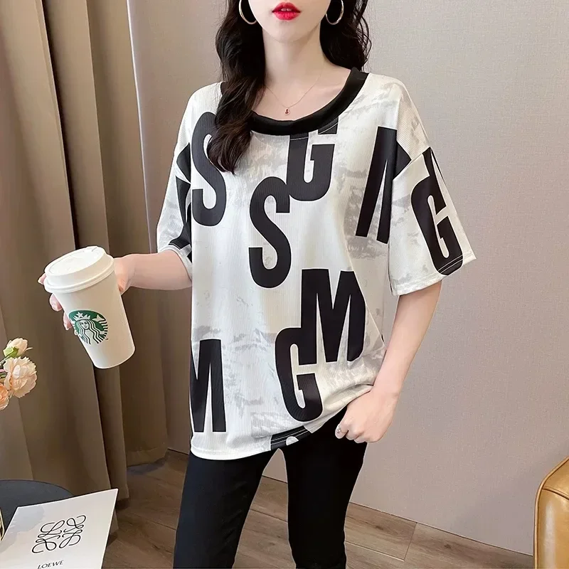 ASAYA Kaos lengan pendek bermotif dengan gaya kasual untuk wanita
