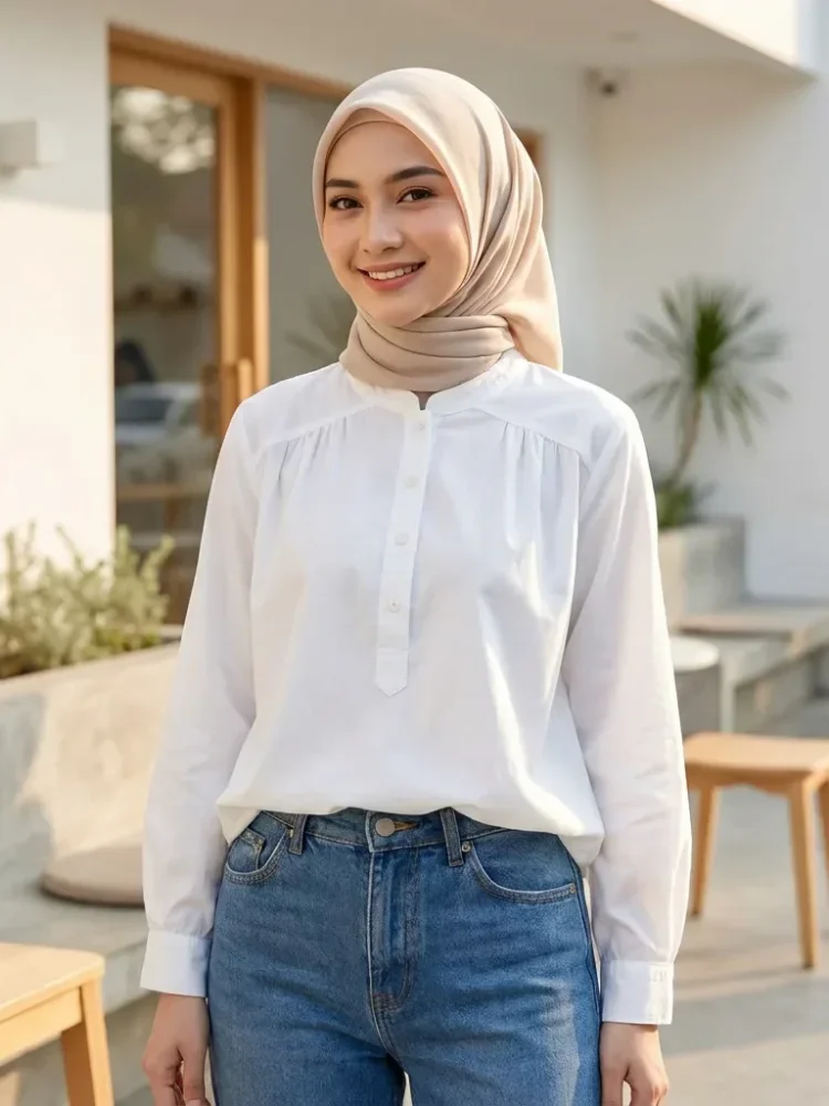 ASAYA Atasan wanita kemeja lengan panjang  minimalis kasual