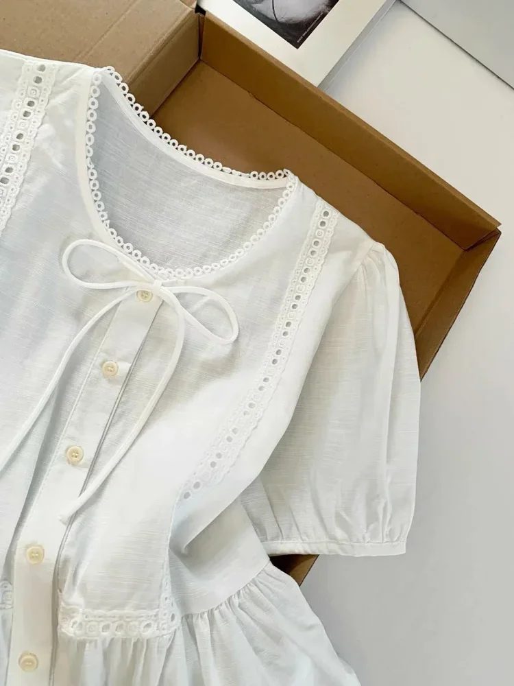CHICMORE Atasan blouse kancing sebaris lengan pendek warna solid bergaya kekinian untuk wanita