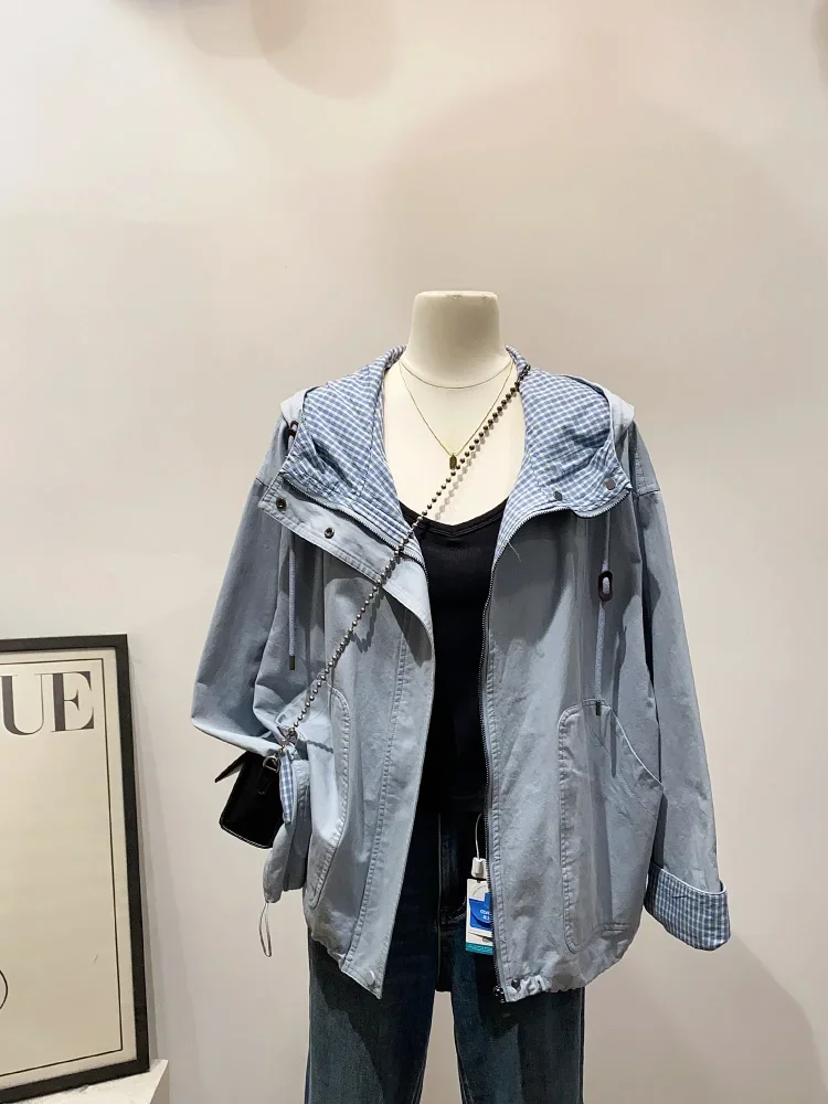 CHICMORE Jaket kasual patchwork kotak-kotak dengan kombinasi  gaya baru untuk wanita