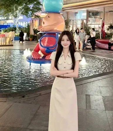 CHICMORE Gaun maxi dengan lengan pendek mode kemeja warna solid