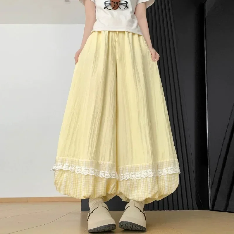 ASAYA Celana panjang motif lucu dengan pinggang elastis dan gaya manis