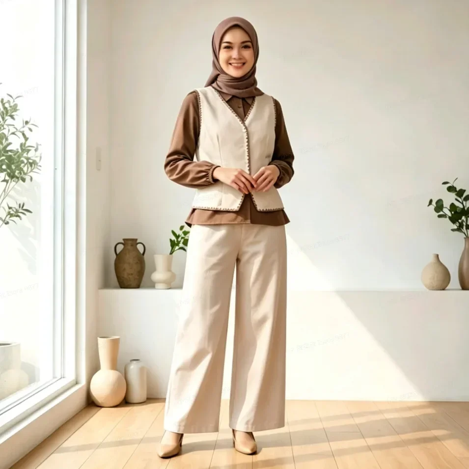 ASAYA Set celana santai rompi dua lapisan modis