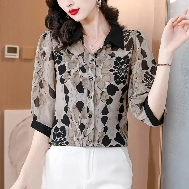 FADFAD Kemeja motif cetak baru dengan lengan tiga perempat