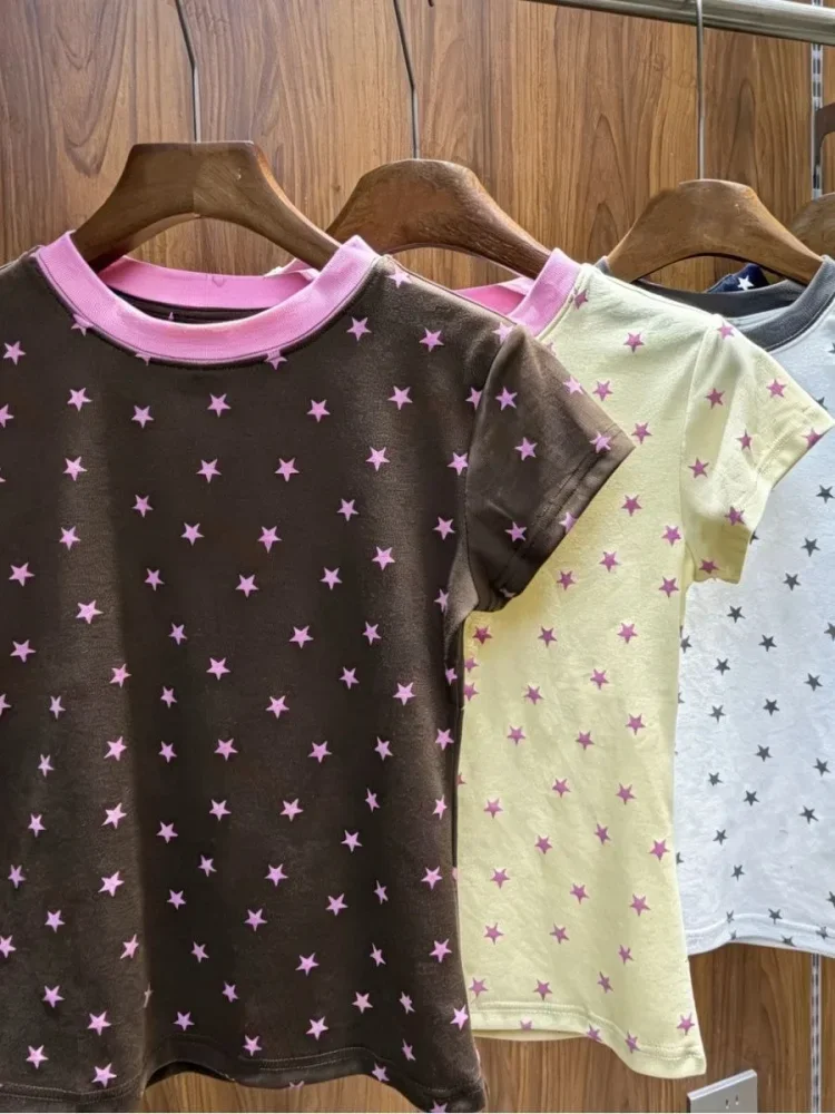 ASAYA Atasan blouse lengan pendek kerah kru motif bintang gaya kekinian