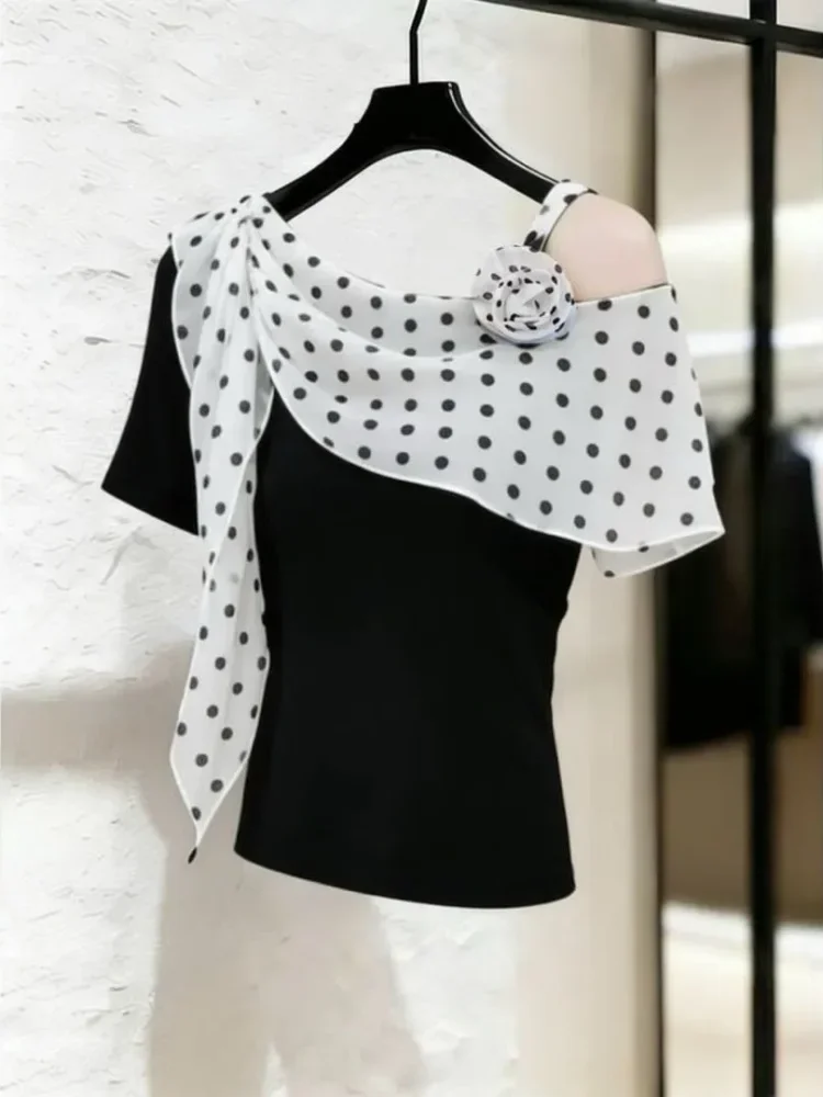 FADFAD Atasan wanita blouse lengan pendek model one shoulder modis