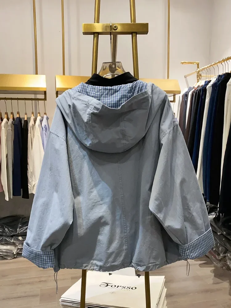 CHICMORE Jaket kasual patchwork kotak-kotak dengan kombinasi  gaya baru untuk wanita