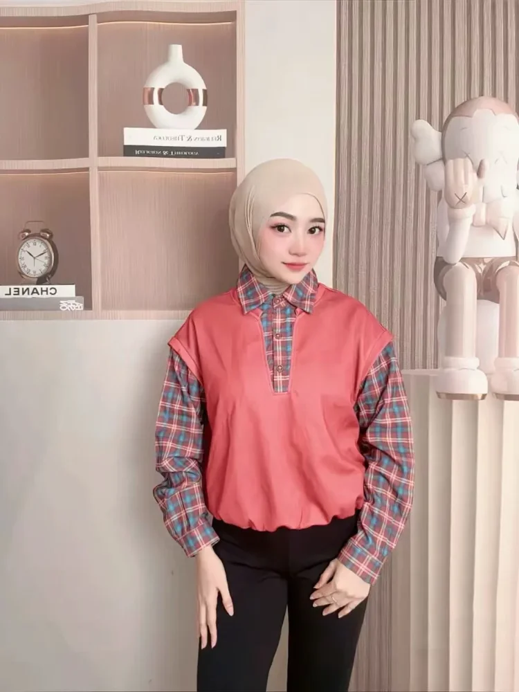 FADFAD Atasan kemeja model kekinian lengan panjang dengan gaya modis untuk wanita