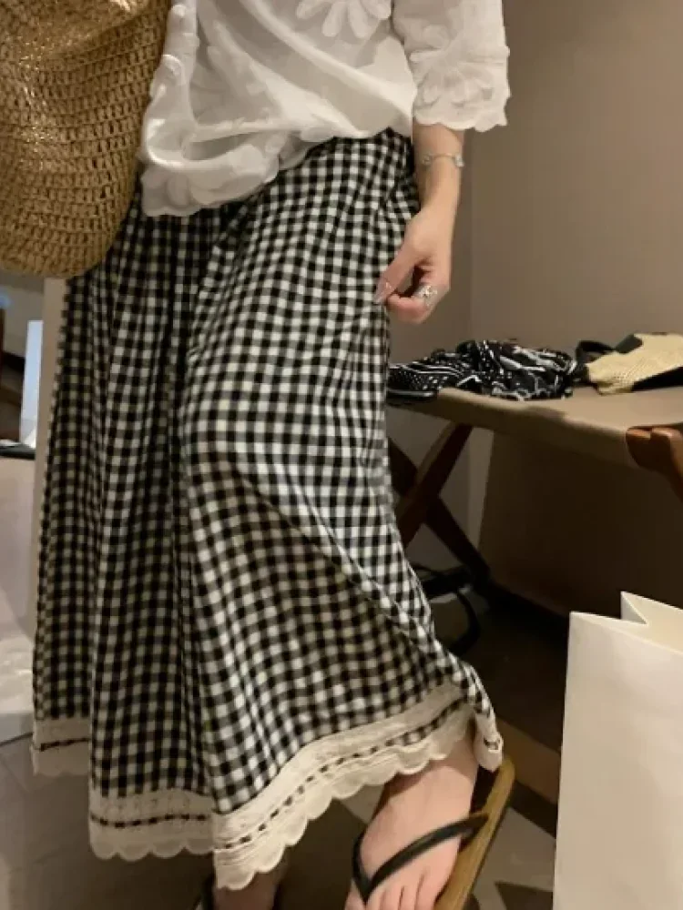 [DISKON KILAT]CHICMORE Celana panjang kaki lebar motif kotak gaya retro