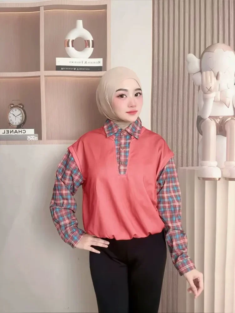 FADFAD Atasan kemeja model kekinian lengan panjang dengan gaya modis untuk wanita