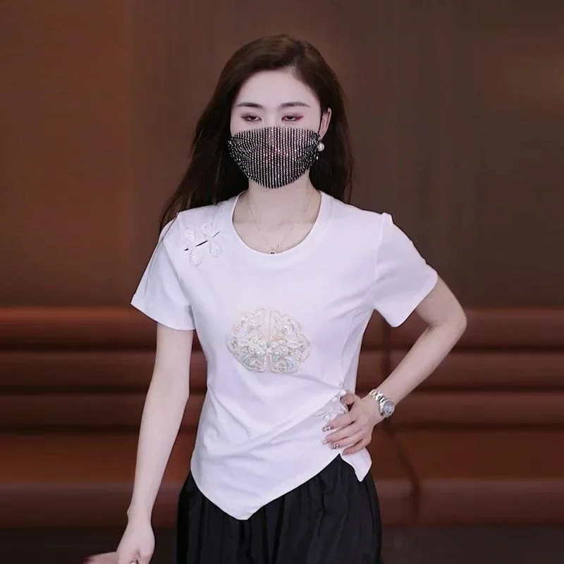 FADFAD Atasan kaos bergaya mandarin mode baru untuk wanita