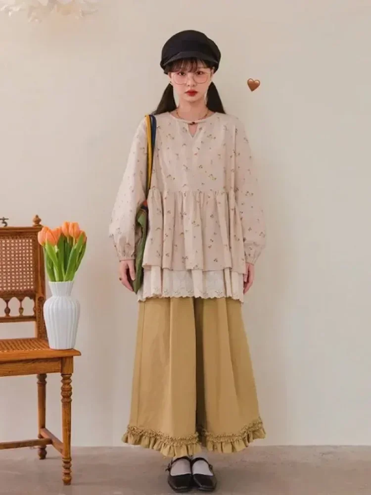 [DISKON KILAT]CHICMORE Atasan blouse longgar wanita dengan model lengan panjang dan motif cantik