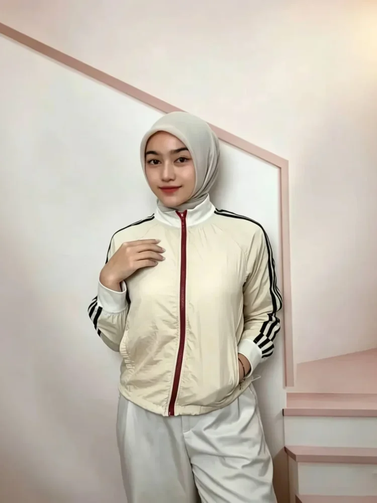 [READY STOCK]CHICMORE Atasan jaket lengan panjang longgar model warna kontras dengan risleting depan