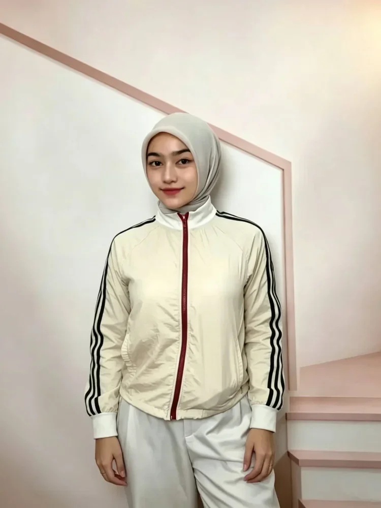 [READY STOCK]CHICMORE Atasan jaket lengan panjang longgar model warna kontras dengan risleting depan