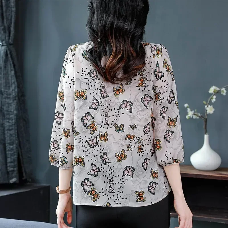FADFAD Atasan kemeja motif kupu - kupu dengan gaya kasual untuk wanita