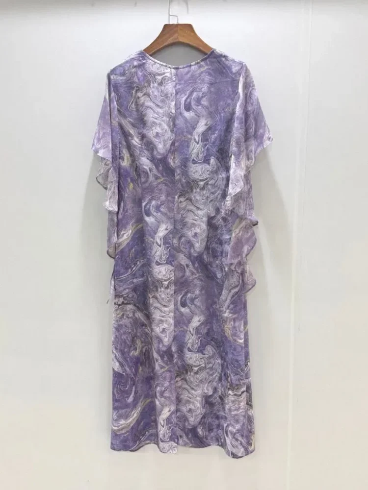 FADFAD Gaun wanita motif marbel dengan kerah cowl neck dan gaya manis