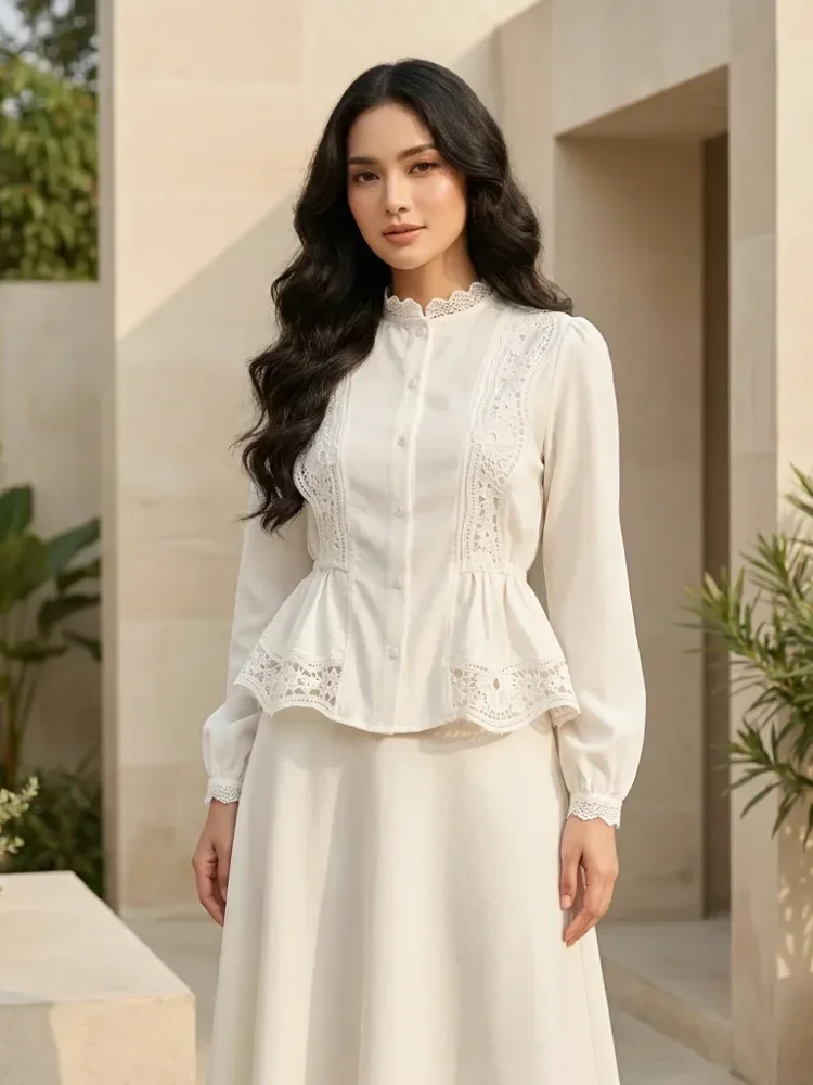 FADFAD Atasan blouse kerah v neck motif warna solid gaya baru