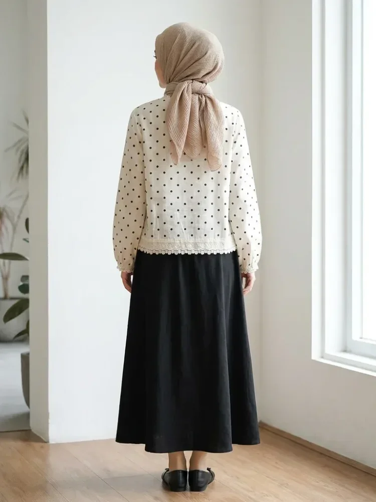 CHICMORE Atasan kemeja lengan panjang bermotif polkadot gaya baru untuk wanita