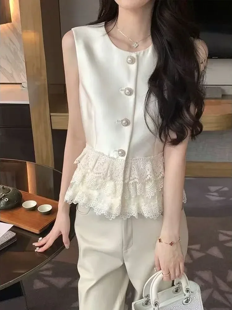 FADFAD Atasan vest model kancing unik sebaris dan gaya kelas atas