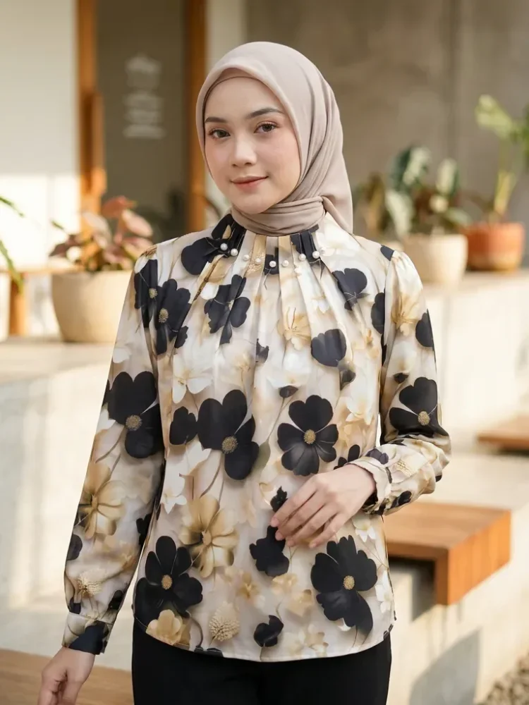 ASAYA Kemeja cetak temperamen gaya baru wanita atasan elegan
