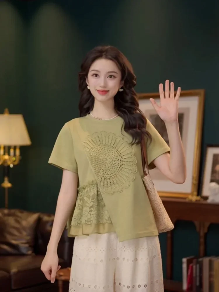 FADFAD Atasan blouse lengan pendek kerah bulat warna solid baru untuk wanita