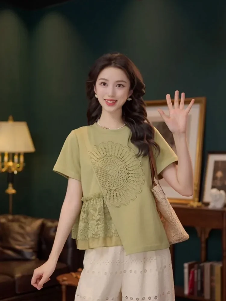 FADFAD Atasan blouse lengan pendek kerah bulat warna solid baru untuk wanita