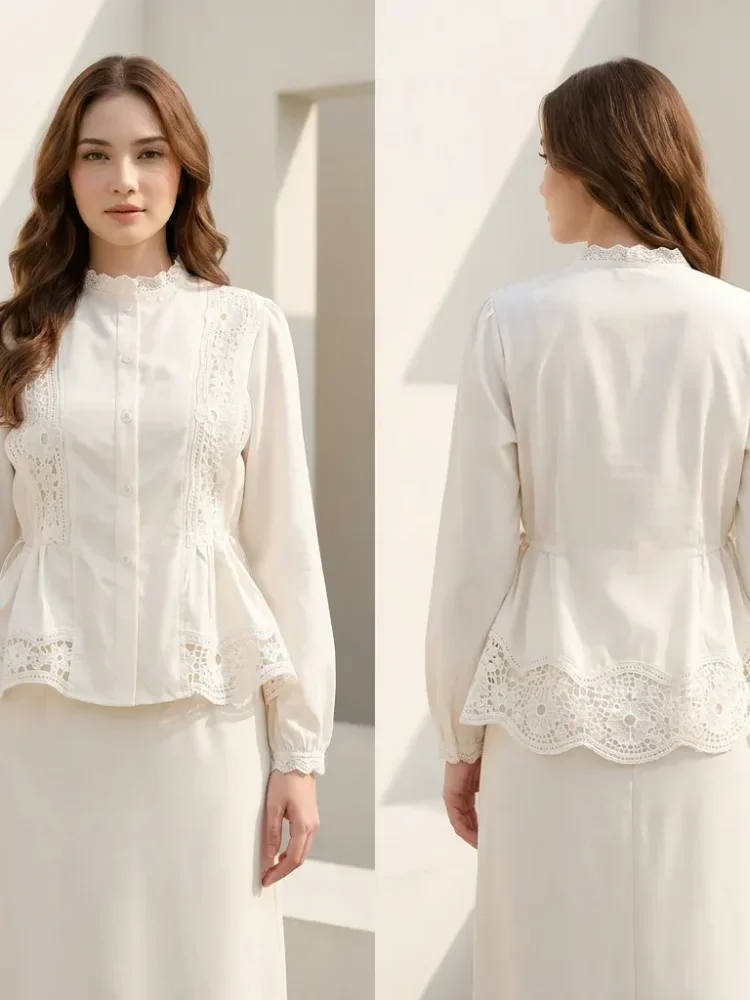 FADFAD Atasan blouse kerah v neck motif warna solid gaya baru