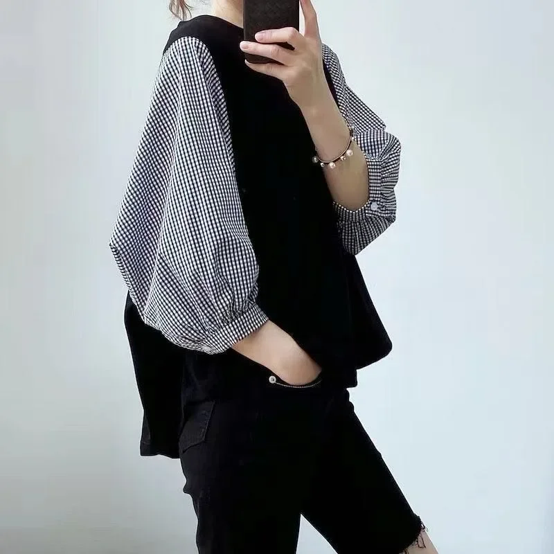 ASAYA Atasan wanita dengan motif cetak baru berlengan tiga perempat gaya stylish