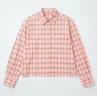 ASAYA Atasan kemeja kancing sebaris kerah polo motif kotak-kotak gaya retro baru