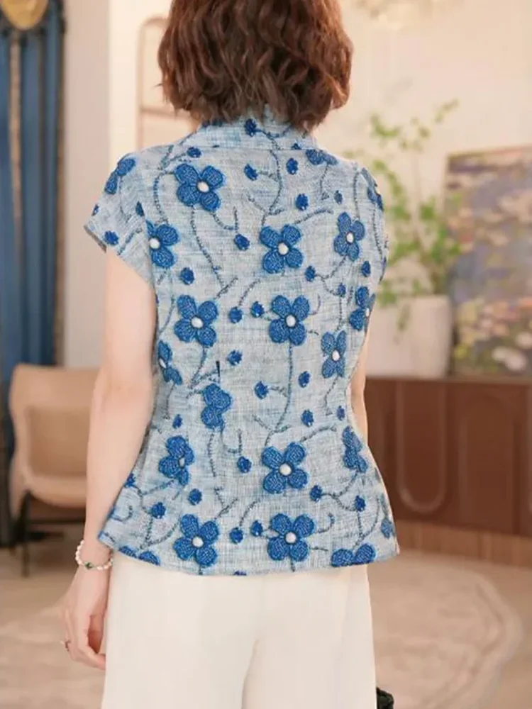 FADFAD Atasan kemeja lengan pendek motif bunga dan cocok untuk wanita