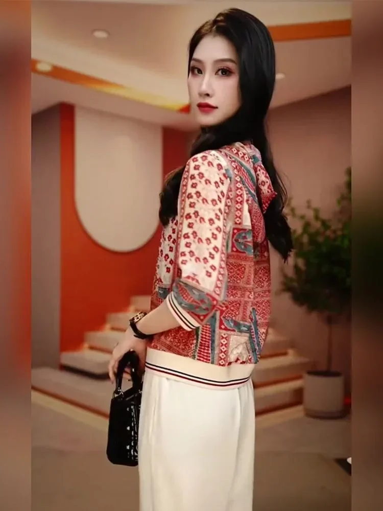 [READY STOCK]FADFAD Atasan kemeja lengan tiga perempat dengan motif cetak untuk wanita