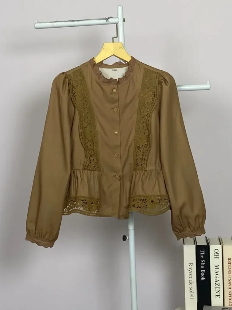 FADFAD Atasan blouse kerah v neck motif warna solid gaya baru