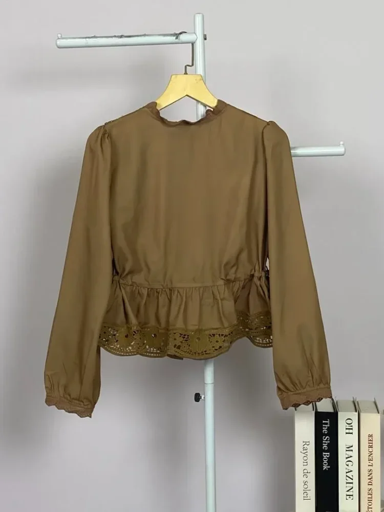 FADFAD Atasan blouse kerah v neck motif warna solid gaya baru