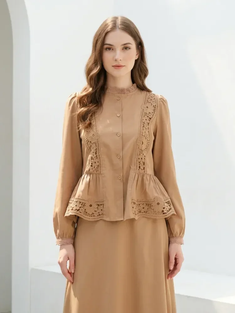 FADFAD Atasan blouse kerah v neck motif warna solid gaya baru