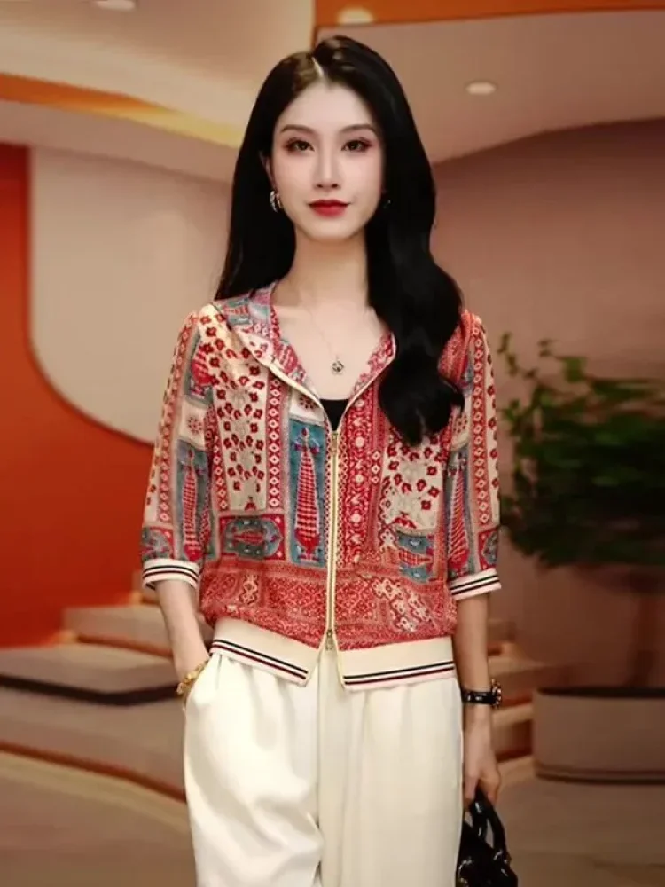 [READY STOCK]FADFAD Atasan kemeja lengan tiga perempat dengan motif cetak untuk wanita