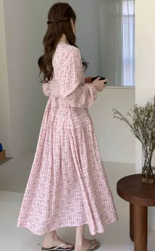 ASAYA Gaun dengan lengan panjang motif cetak gaya trendi kasual