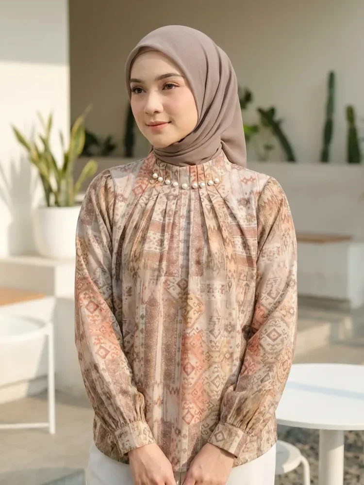 ASAYA Kemeja cetak temperamen gaya baru wanita atasan elegan
