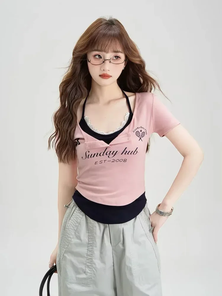 CHICMORE Atasan kaos slim fit gaya trendi lengan pendek cocok untuk wanita