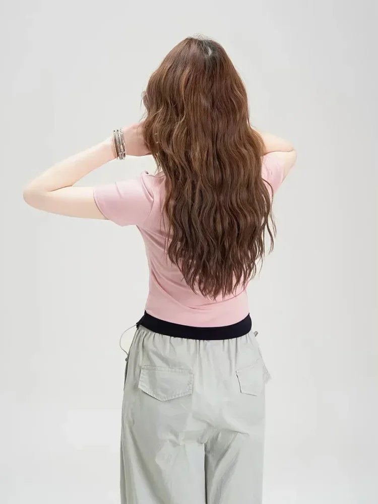 CHICMORE Atasan kaos slim fit gaya trendi lengan pendek cocok untuk wanita