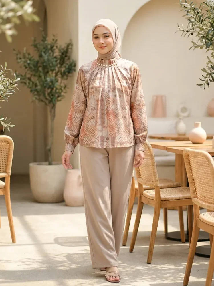 ASAYA Kemeja cetak temperamen gaya baru wanita atasan elegan