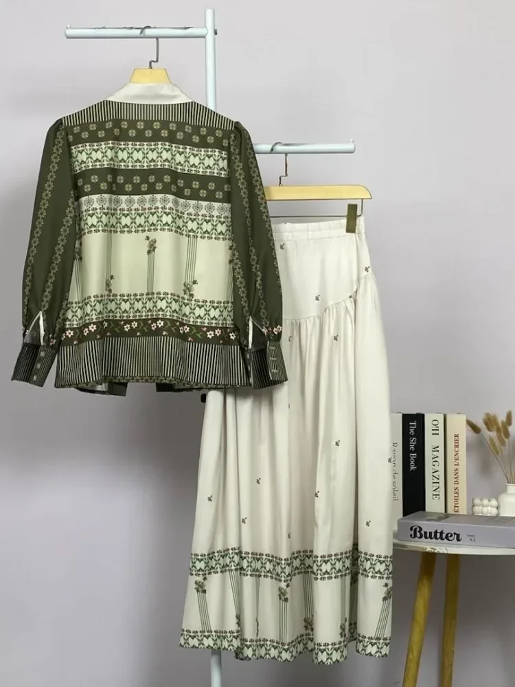 ASAYA Setelan wanita 2in1 blouse lengan panjang motif print kombinasi bunga + rok panjang highwaist elegan model kekinian