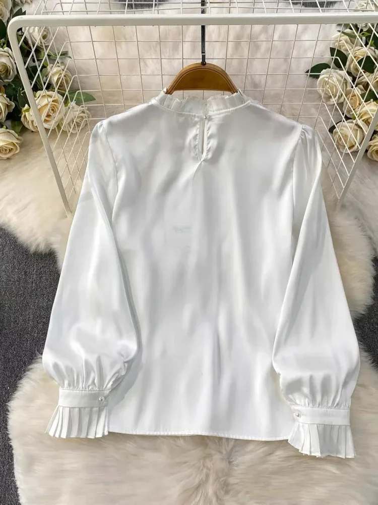 FADFAD Atasan kemeja gaya manis dengan kerah ruffle dan lengan panjang