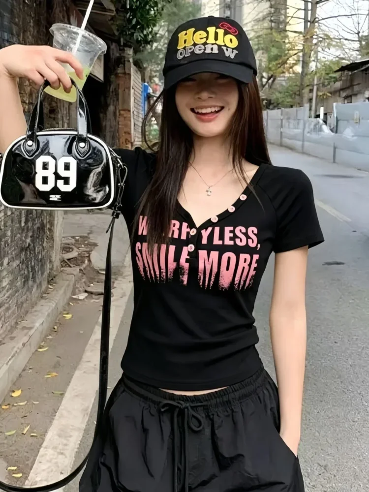ASAYA Atasan kaos wanita lengan pendek model slim fit terbaru gaya korea
