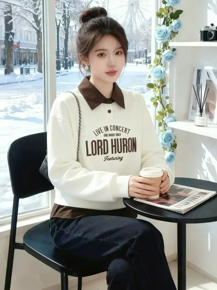 CHICMORE Atasan sweatshirt gaya kasual lengan panjang desain longgar
