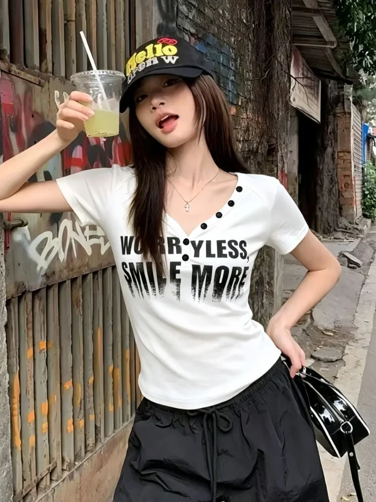 ASAYA Atasan kaos wanita lengan pendek model slim fit terbaru gaya korea