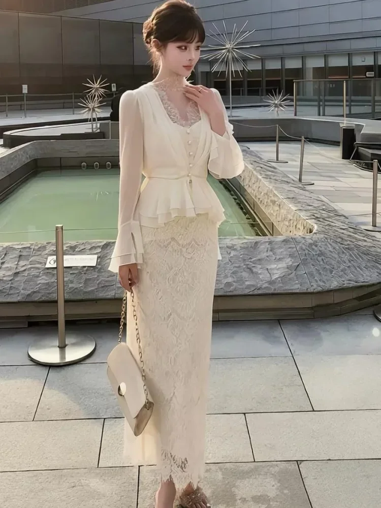 CHICMORE Atasan kerah leher v-neck lengan panjang gaya kasual wanita