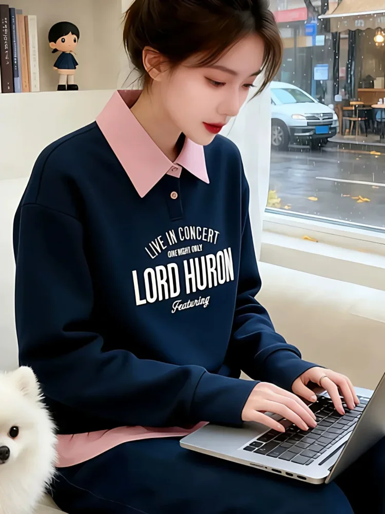CHICMORE Atasan sweatshirt gaya kasual lengan panjang desain longgar